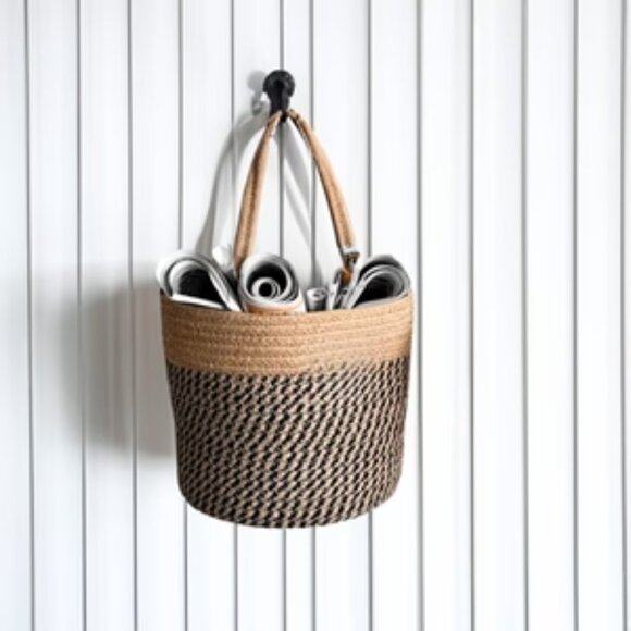 Set of 2 Rope Hanging Baskets | Woven Storage | Black & Beige | NWT - Picture 8 of 8